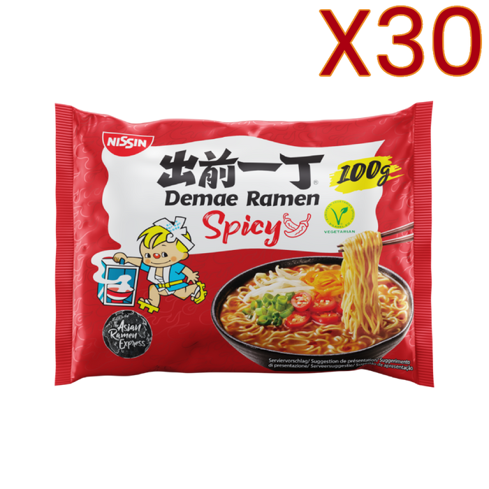 Nissin - Demae Spicy Ramen Noodles 100g/500ml X30 BUNDLE