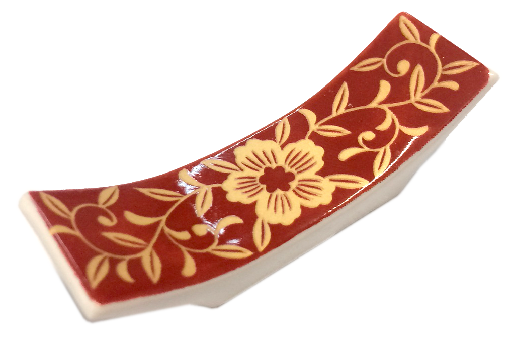Rote fächerförmige Essstäbchenablage aus Porzellan, 7,2 x 2 x 1,8 cm