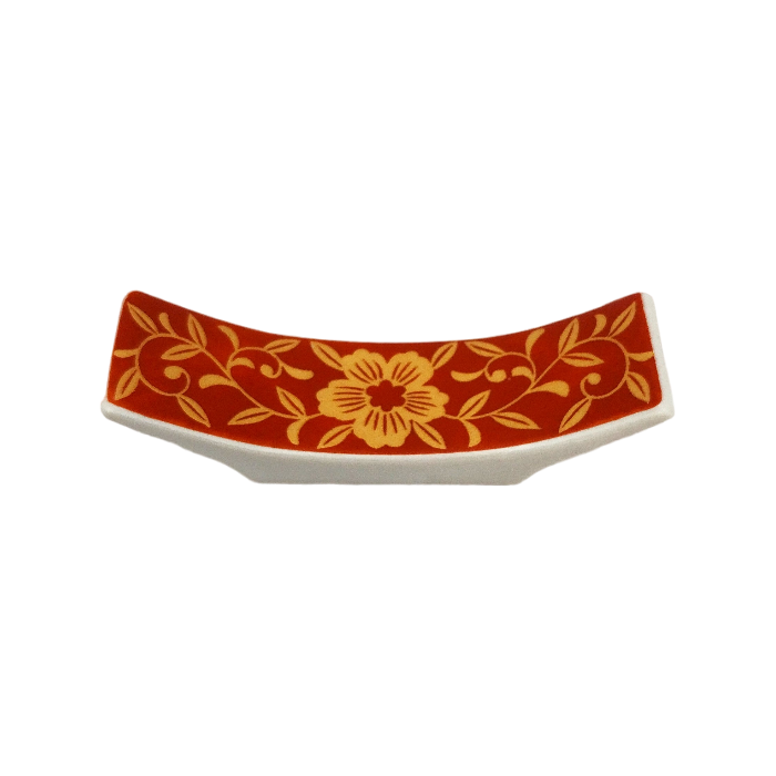 Rote fächerförmige Essstäbchenablage aus Porzellan, 7,2 x 2 x 1,8 cm