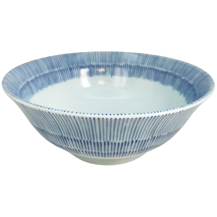 細い青い縞模様のラーメン鉢 18.9 x 7.6 cm