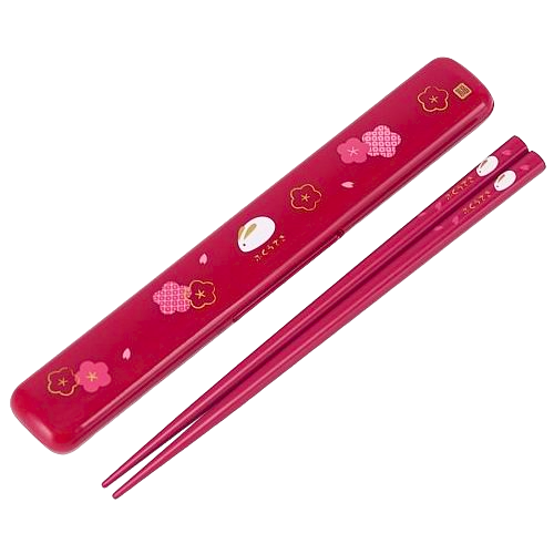 Bastones de madera lacados con estuche Conejo de la suerte rojo 18 cm